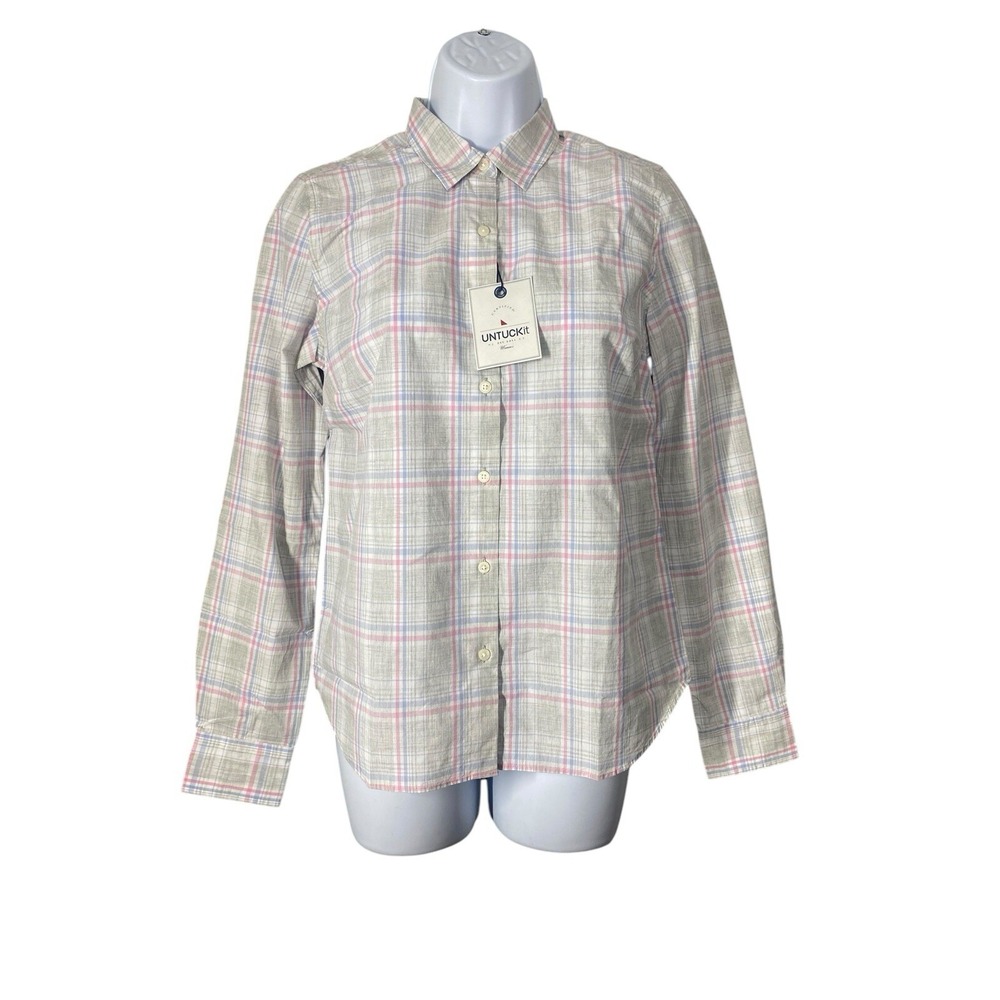 UNTUCKit Womens Pink Blue White Plaid Button Up Chasseles Long Sleeve Size 2